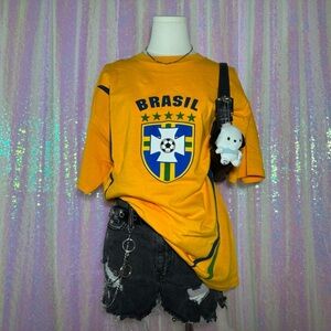 Simply for Sports Yellow Brazil National Soccer Team Boxy Tee Shirt (M) ★